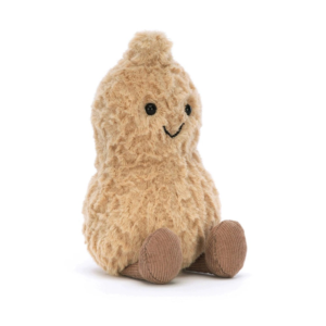 peluche cacahuète jellycat Amuseables Peanut avec bottines velours et expression souriante