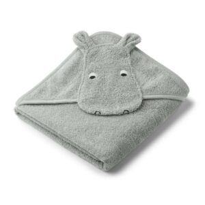 Cape de bain Albert Hippo Dove Blue Liewood avec capuche hippopotame