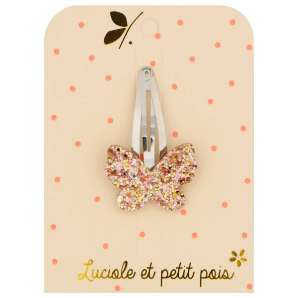 Barrette - Papillon rose
