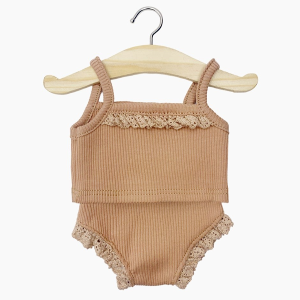 Dessous fille en maille côtelée cassonade & dentelle