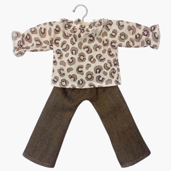 Vêtement poupée Amigas - Ensemble Sara avec blouse colerette Léo & Jean marron