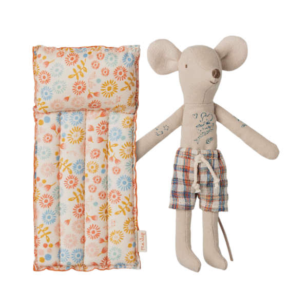 Souris de plage sur son matelas - Papa - fleurs
