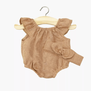 Barboteuse Clara & headband en lin lavé noisette