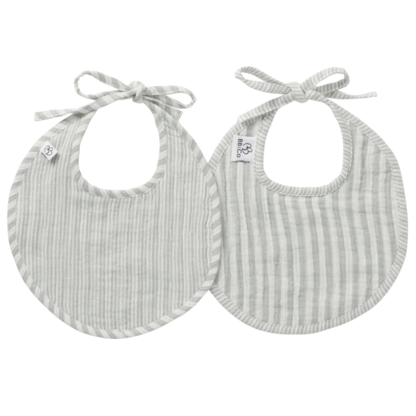 Lot de 2 bavoirs de naissance - Soft stripes vert de gris