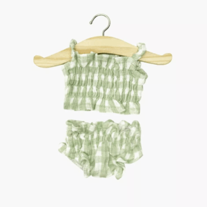 Maillot de bain rétro 2 pièces en gaze de coton Vichy vert