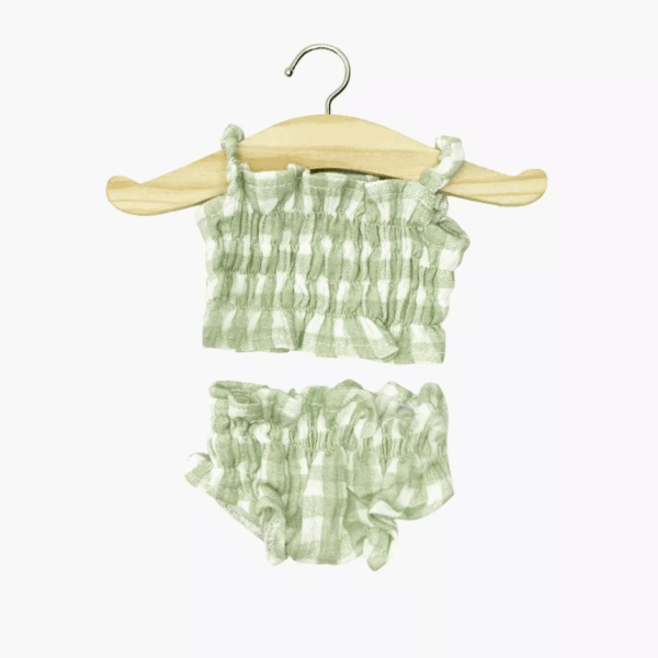 Maillot de bain rétro 2 pièces en gaze de coton Vichy vert