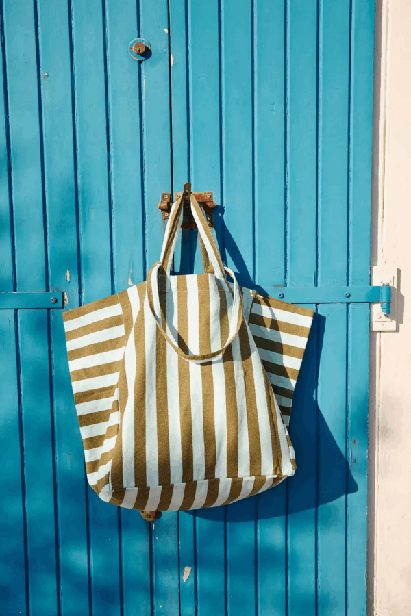 Elisa sac cabas - Imprimé raya Aqua/Olive – Image 3