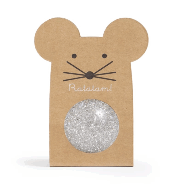 Balle rebondissante souris à paillettes argent - 43mm