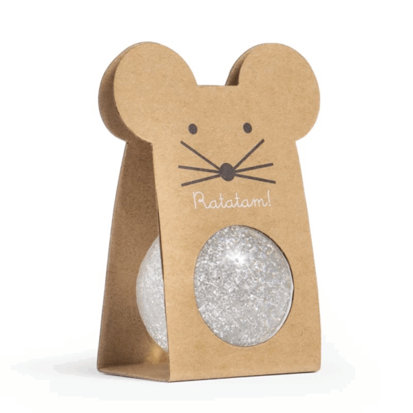 Balle rebondissante souris à paillettes argent - 43mm – Image 2