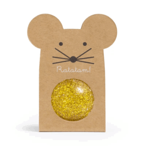 Balle rebondissante souris à paillettes doré - 43mm