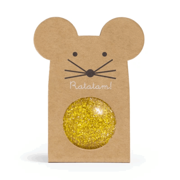 Balle rebondissante souris à paillettes doré - 43mm
