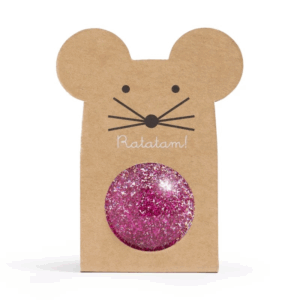 Balle rebondissante souris à paillettes rose - 43mm