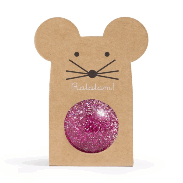 Balle rebondissante souris à paillettes rose - 43mm