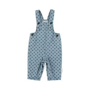 Salopette - Washed blue denim & black hearts