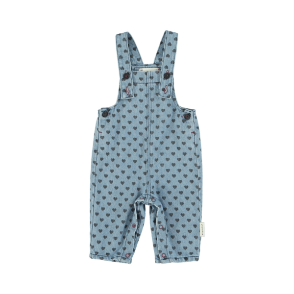 Salopette - Washed blue denim & black hearts