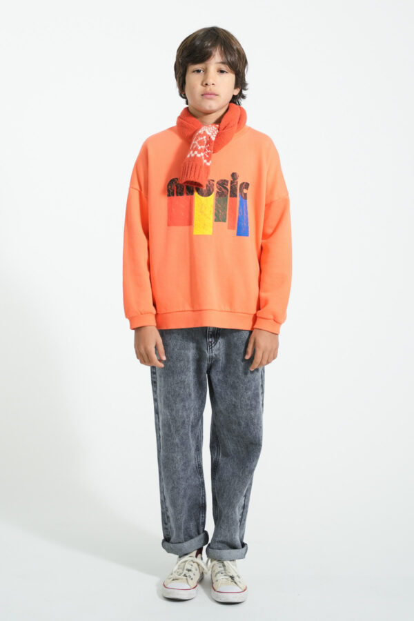 Sweatshirt - Orange "music"print – Image 2
