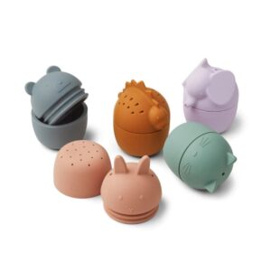 Jouets bain Gaby par 5 en silicone en forme de dino, éléphant, chat, ours et lapin