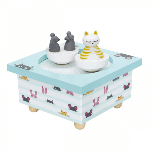 Boîte à musique chat et souris Trousselier avec figurines dansantes