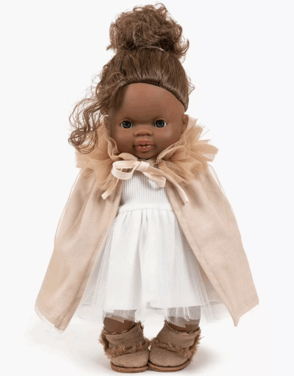 Cape de danseuse Oxana pour poupée – jersey lin et tulle miel – Image 3