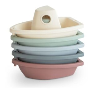 Jouets de bain bateaux empilables Mushie aux couleurs douces
