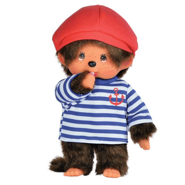 peluche Monchhichi garçon marin 20 cm marinière et béret rouge