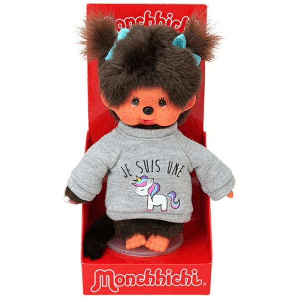 peluche Monchhichi Licorne 20 cm sweat et couettes
