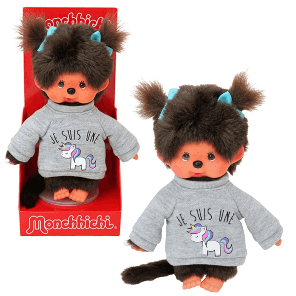 peluche Monchhichi Licorne 20 cm sweat et couettes