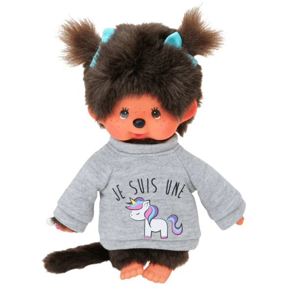 peluche Monchhichi Licorne 20 cm sweat et couettes