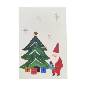 Carte vœux sapin Noël avec Père Noël et cadeaux