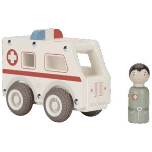 Ambulance en bois Little Dutch blanche avec figurine d’infirmière