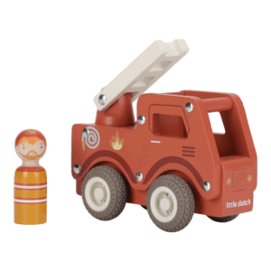 Camion de pompiers en bois rouge Little Dutch avec échelle et pompier