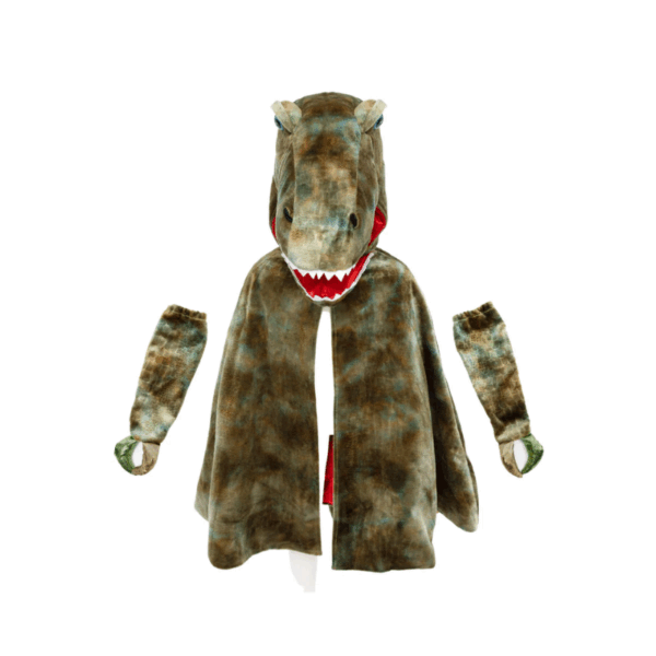 Cape dinosaure T-Rex noire et rouge avec capuche et griffes – Great Pretenders