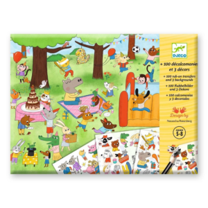 Pochette Déalcomanies C’est la fête Djeco avec fonds et images à transférer