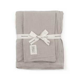 Ensemble linge de lit bébé Latte Powder Babyshower en coton organique