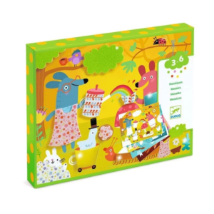 Mosaïque mousse enfant Djeco avec tableaux animaux et gommettes