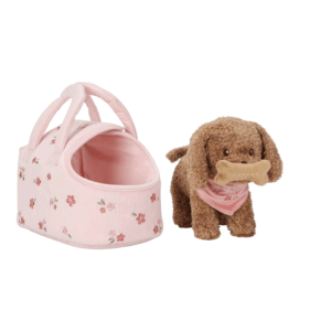 Peluche chien Jackie Little Dutch avec sac de transport fleuri