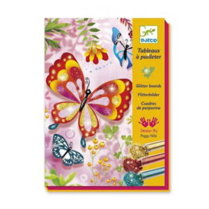 Tableaux paillettes papillons Djeco avec cartes et pipettes colorées