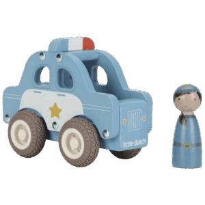 Voiture de police bois Little Dutch bleue avec roues en caoutchouc