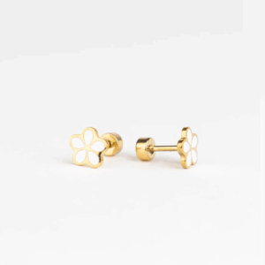 Boucles oreilles fleur blanche en acier inoxydable doré Mrs Ertha