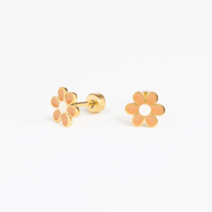 Boucles oreilles marguerite Mrs Ertha en acier doré 18 carats