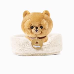 Peluche chien Loki 18cm avec collier et panier Minikane
