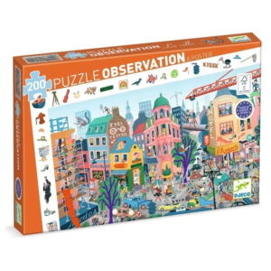 Puzzle d’observation La Ville Djeco 200 pièces avec animaux et bâtiments