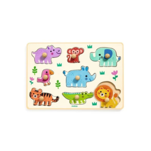 Puzzle gros boutons Hippo’n’Co Djeco avec pièces en bois savane