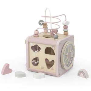Cube activités rose Label Label en bois avec jeux 5 en 1