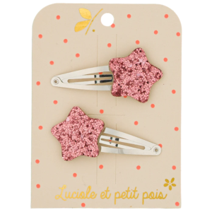 Barrettes étoiles framboise Luciole et Petit Pois pailletées