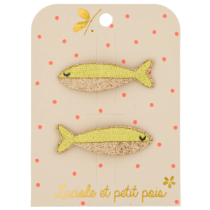 Barrettes poisson jaune Luciole et Petit Pois scintillantes