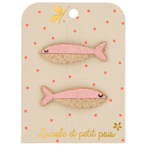 Barrettes poisson rose Luciole et Petit Pois scintillantes