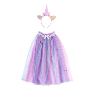 cape licorne multicolore enfant Great Pretenders avec headband licorne irisé