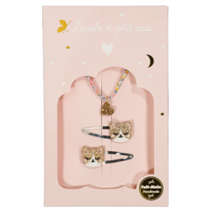 Coffret Pompon Luciole et Petit Pois barrettes Kitty et bracelet cœur
