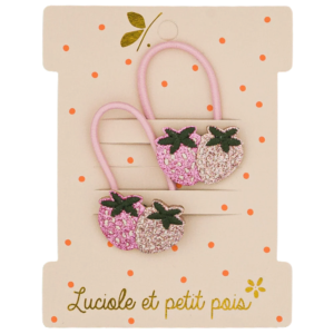 Élastiques cheveux fraise Luciole et Petit Pois avec fraises scintillantes